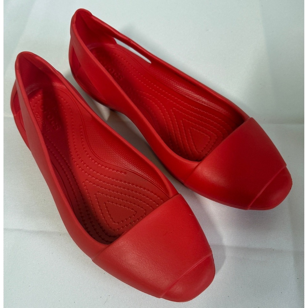 Crocs Womens Flats Size 8 Cherry Red Sienna Cutout Slip On Balletcore Waterproof